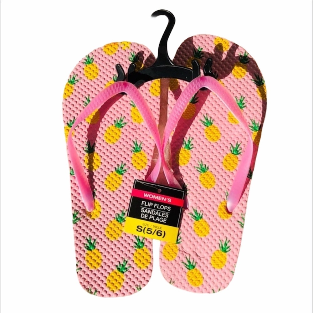 Pink Pineapple Beach Flip Flops Women’s Small 5/6